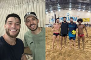 montagem com fotos de lucas oliveira, barbeiro de Anápolis, ao lado de Grelo e Henrique