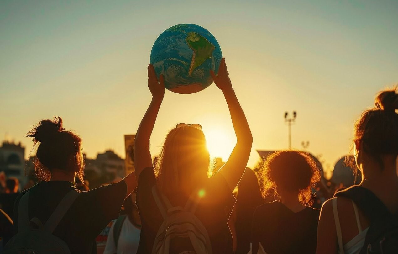 foto de pessoa segurando globo terrestre contra o Sol, representando o ano mais quente